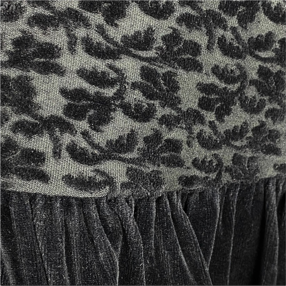 Vintage 90’s Floral Burnout Velour Long Sleeve Stretchy Smocked Maxi Dress Black - Picture 7 of 11